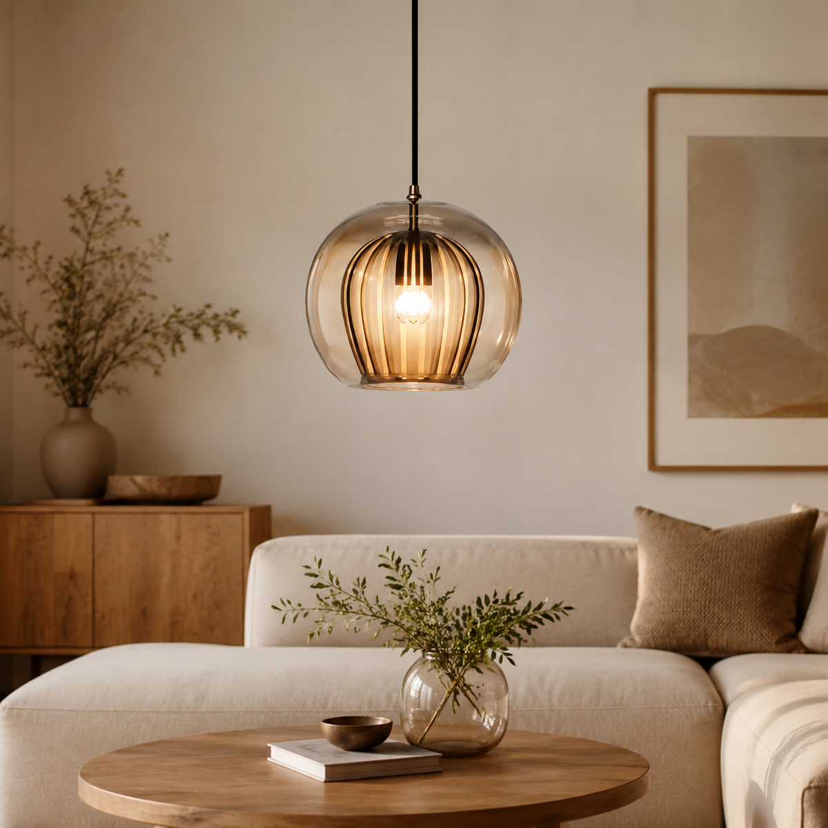 Suspension Liora globe en verre transparent/doré