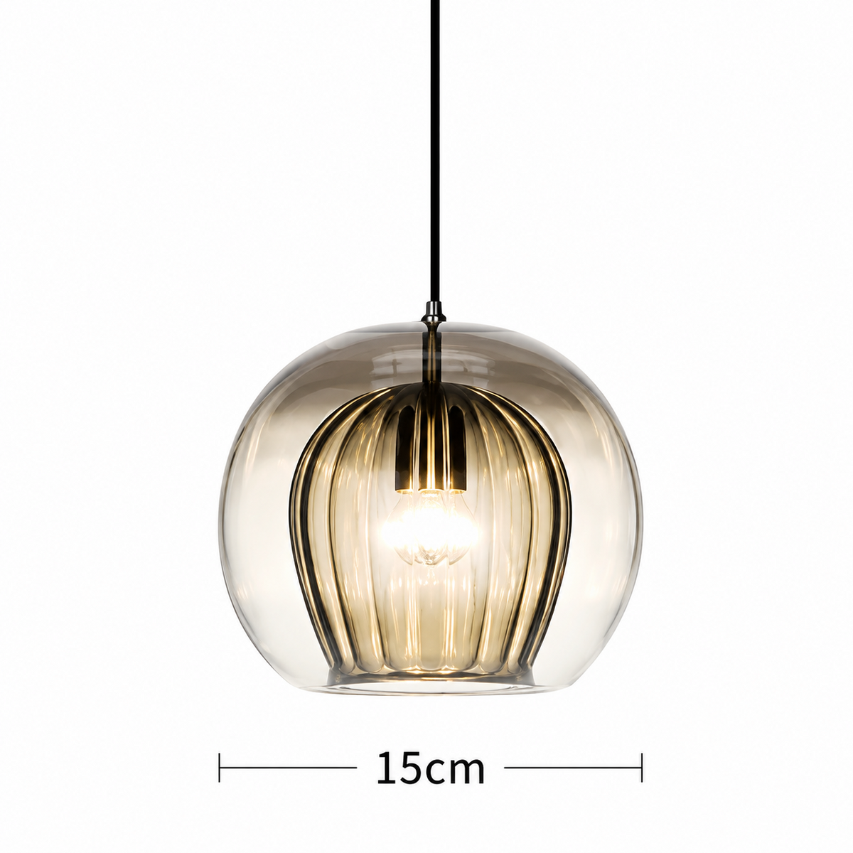 Suspension  globe en verre transparent/doré |Liora