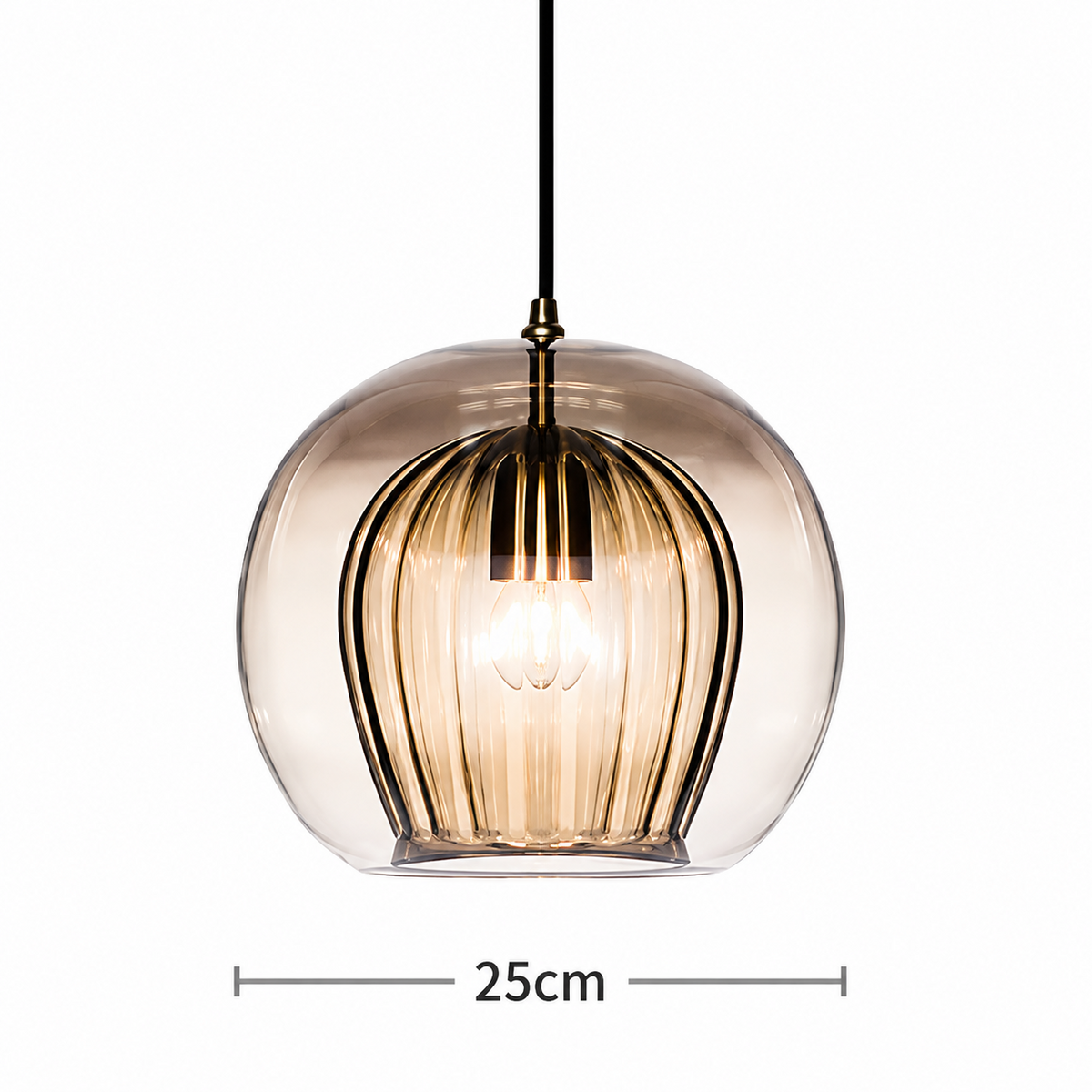 Suspension  globe en verre transparent/doré |Liora