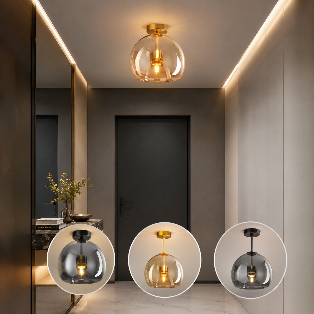 Suspension moderne en verre Or/Noir | Luma