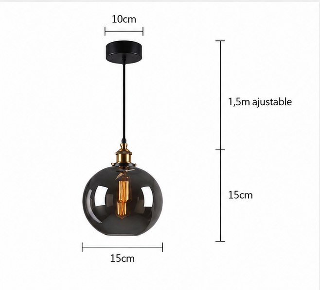 Suspension en verre moderne Noire |Lina