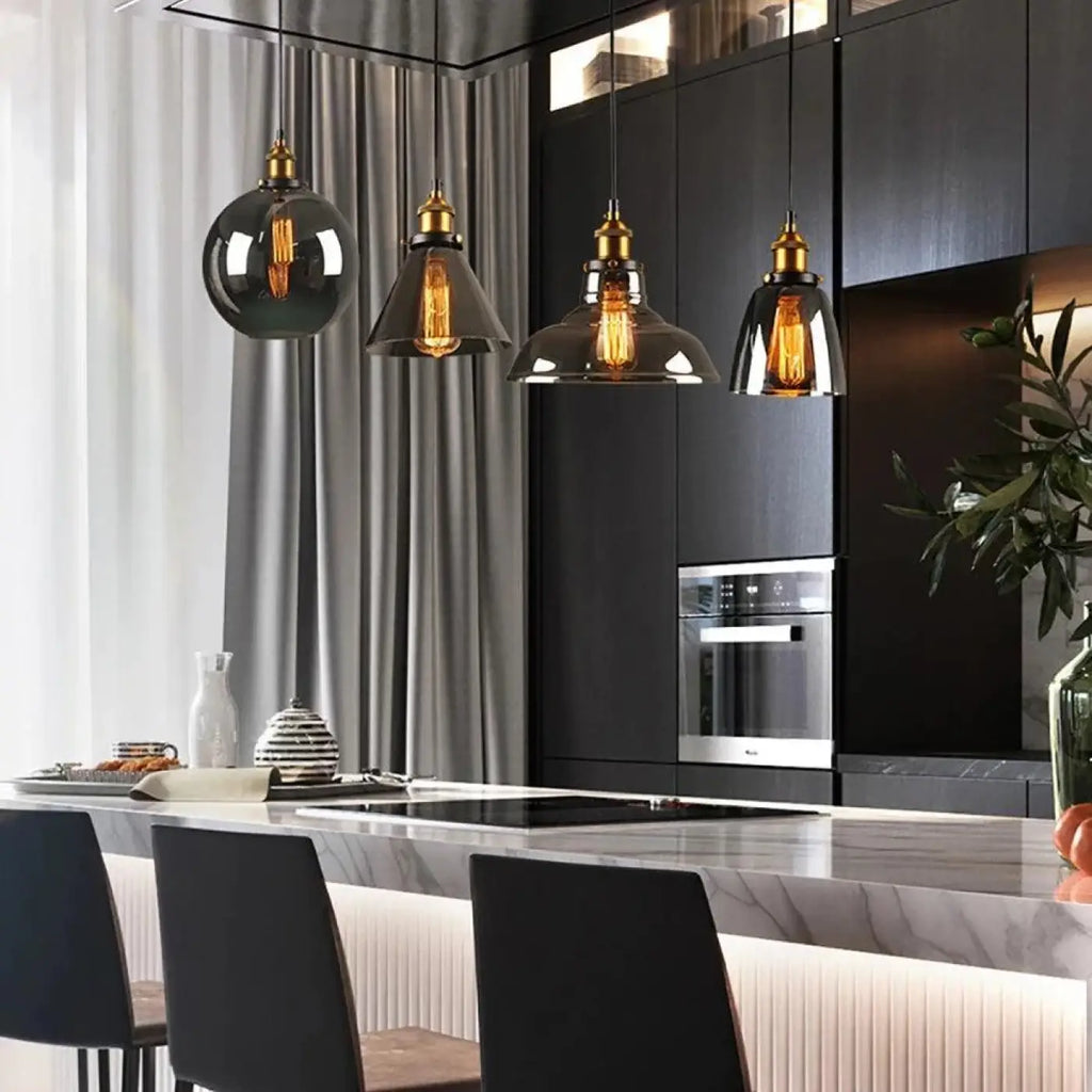 Suspension en verre moderne Noire |Lina